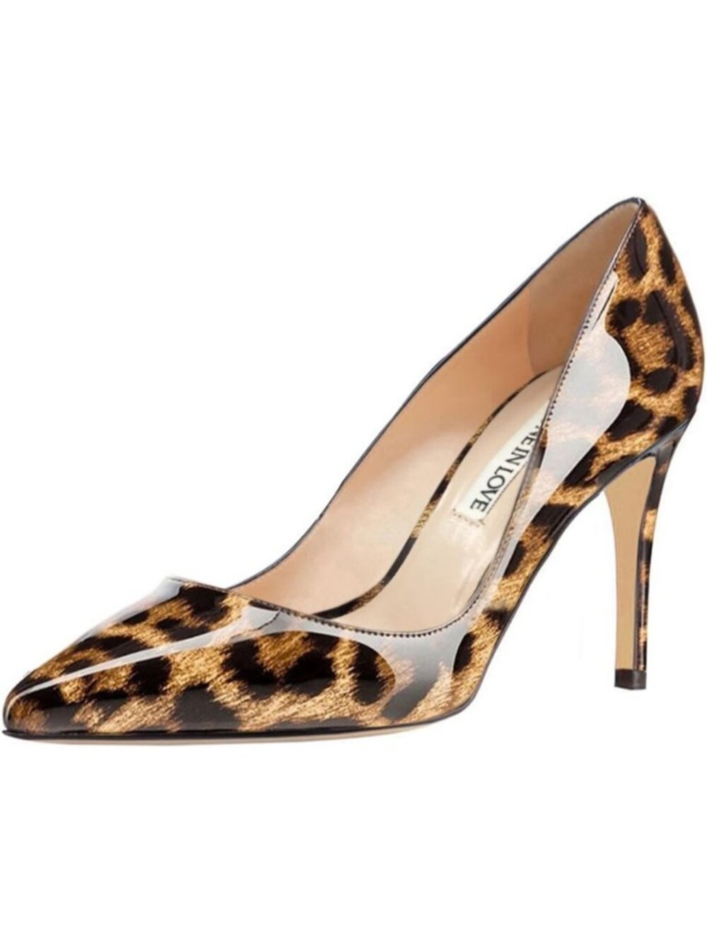 Women's Leopard Patent Closed Pointed Toe High Heels Pumps Slip On Dress Shoes